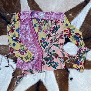 Anthropologie Patchwork Floral Long Sleeve Wrap Top